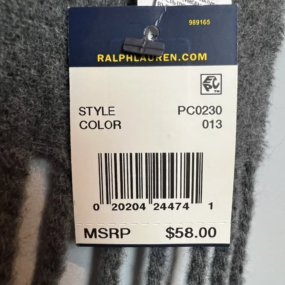 Polo Ralph Lauren Made In Italy Wool Blend Scarf Gray Plaid NWT